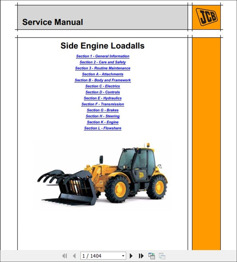 JCB Telescópico Manipuladores Loadalls 531-70 – Manual de Serviço da Série 540-170