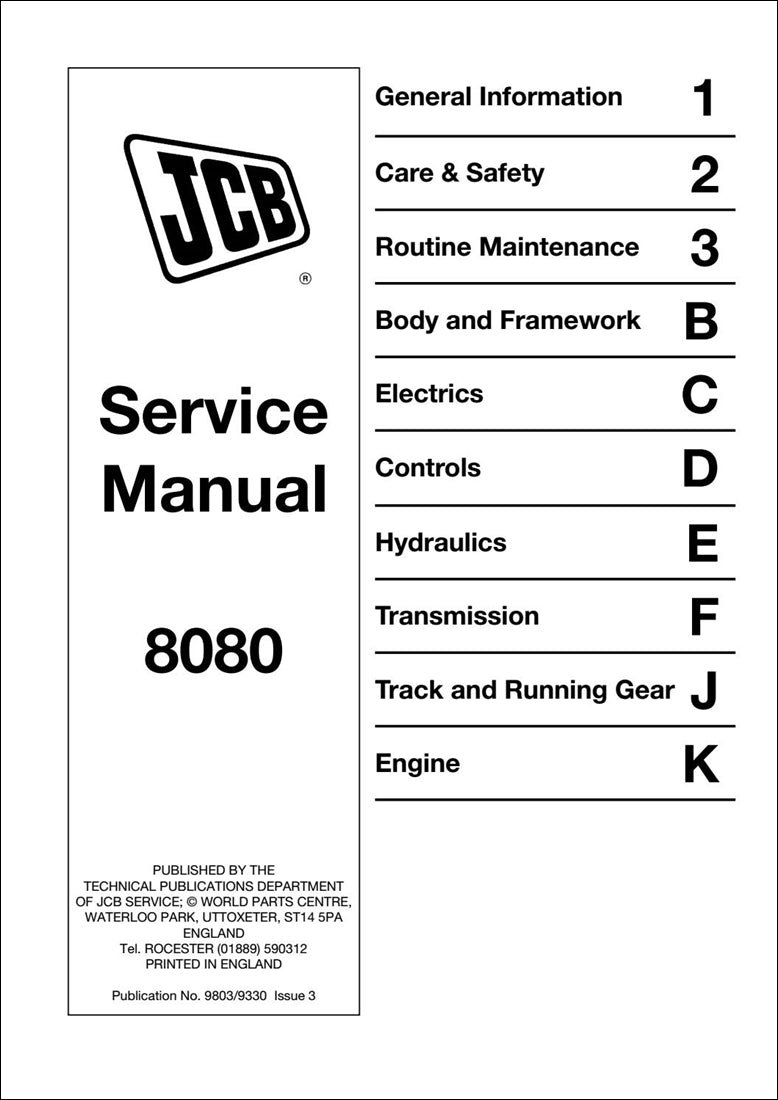 Manual de serviço de escavadeira JCB 8080 Midi