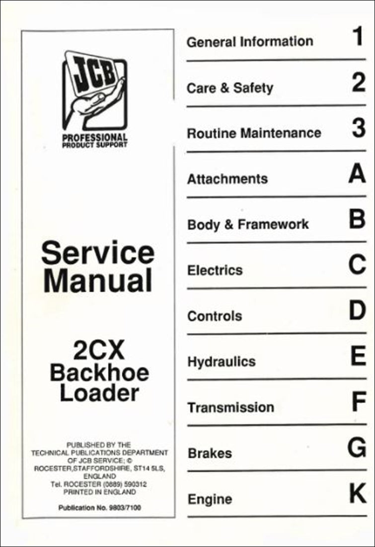 Manual de serviço da Retroescavadeira JCB 2CX