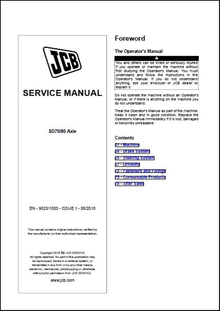 Manual De Serviço Motor JCB - SD70\80 Axle