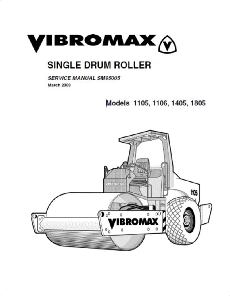 Cilindro Único Manual de serviço do rolo JCB Vibromax 1105, 1106, 1405, 1805