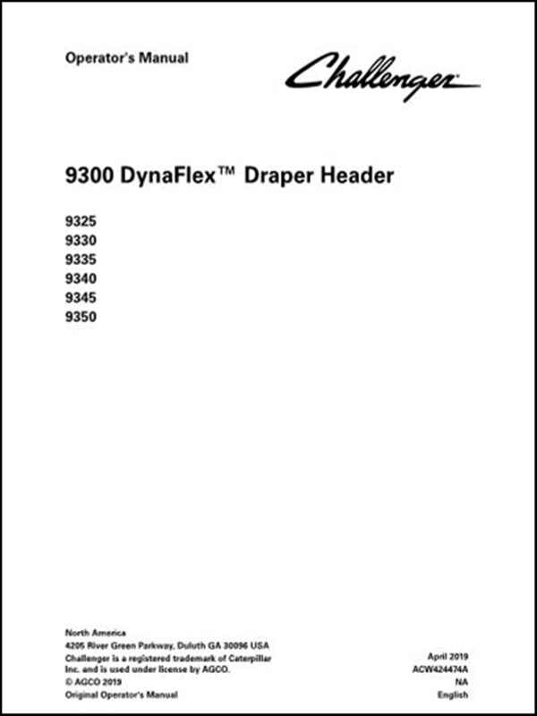 Operator Manual CHALLENGER - 9325,9330,9335,9340,9345 - Colhetadeira