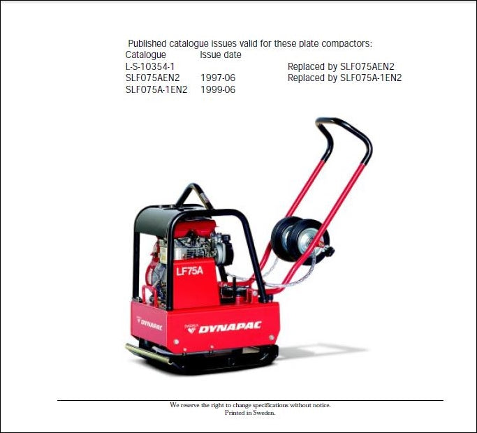 Catalogo De Peças DYNAPAC - LF 75A - Vibratory Plate Compactor