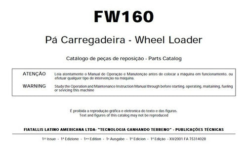 Catálogo De Peças Fiatallis  Fw160 Pá Carregadeira
