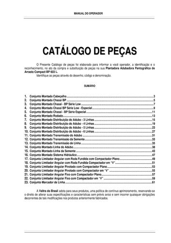 Catálogo De Peças Plantadora Adubadora Bp 603 L Compact