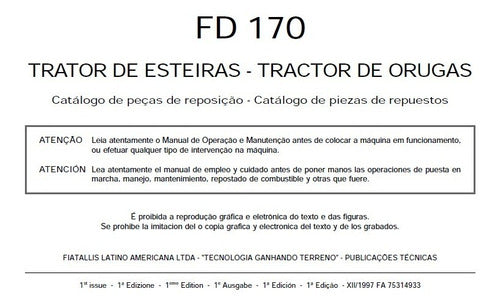 Catálogo De Peças Fiatallis Fd170 Trator De Esteira