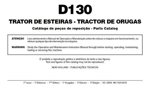 Catálogo De Peças New Holland  D130 Trator De Esteira