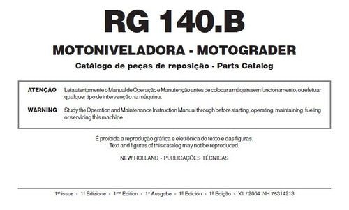 Catálogo De Peças New Holland Rg140.b Motoniveladora