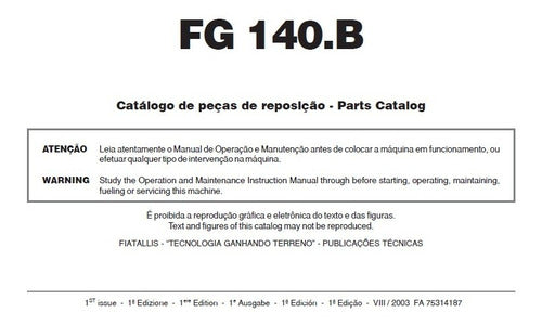 Catálogo De Peças Fiatallis Fg140.b Motoniveladora
