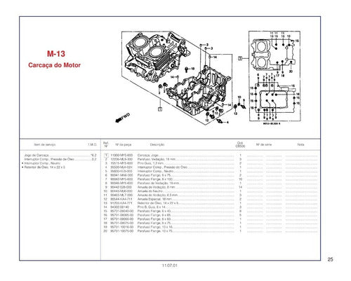 Catálogo De Peças Honda Cb 500 1998 1999 2000 -