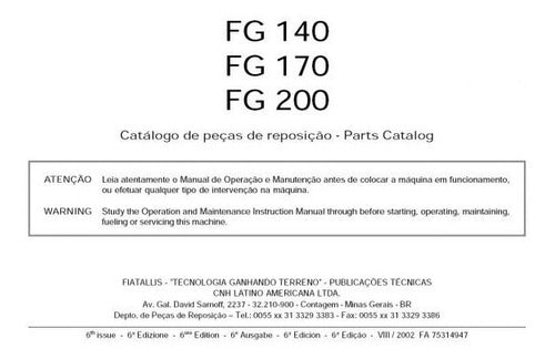 Catálogo De Peças De Reposição Fiatallis Fg 140 / Fg 170