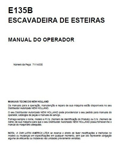Manual Do Operador New Holland  E135b Escavadeira