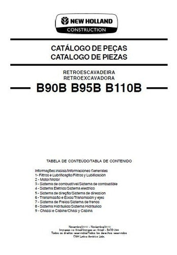 Catálogo De Peças New Holland  B95b Retroescavadeira