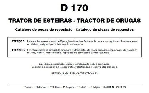 Catálogo De Peças New Holland  D170 Trator De Esteira