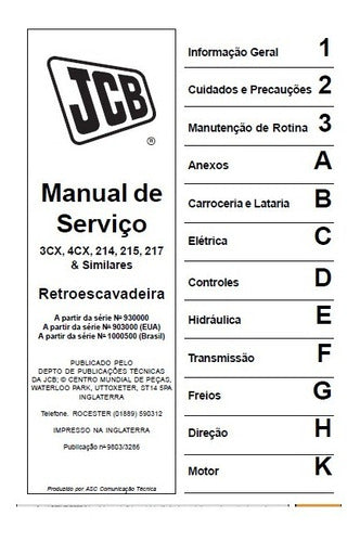 Manual De Serviços Retroescavadeira Jcb 217