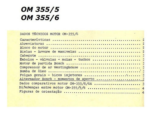 Om 355/5 355/6 Manual Serviço/ Tabelo Aperto Motores Mb