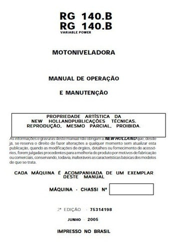 Manual De Op E Manutenção New Holland Rg140.b Motoniveladora