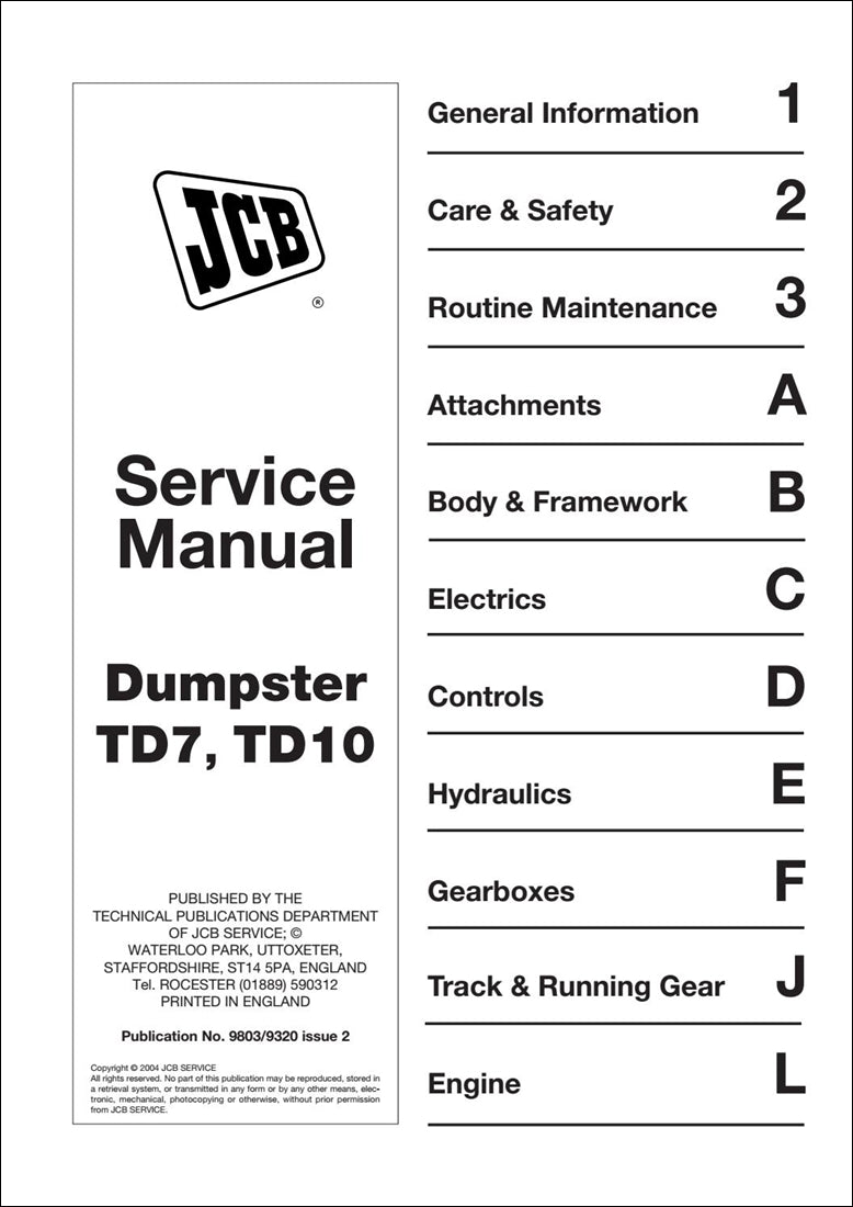 Manual de serviço da caçamba JCB TD7, TD10