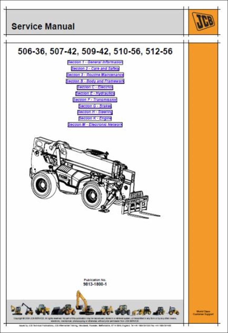 Manual de serviço JCB 506-36, 507-42, 509-42, 510-56, 512-56, 514-56, 516-42 Loadall