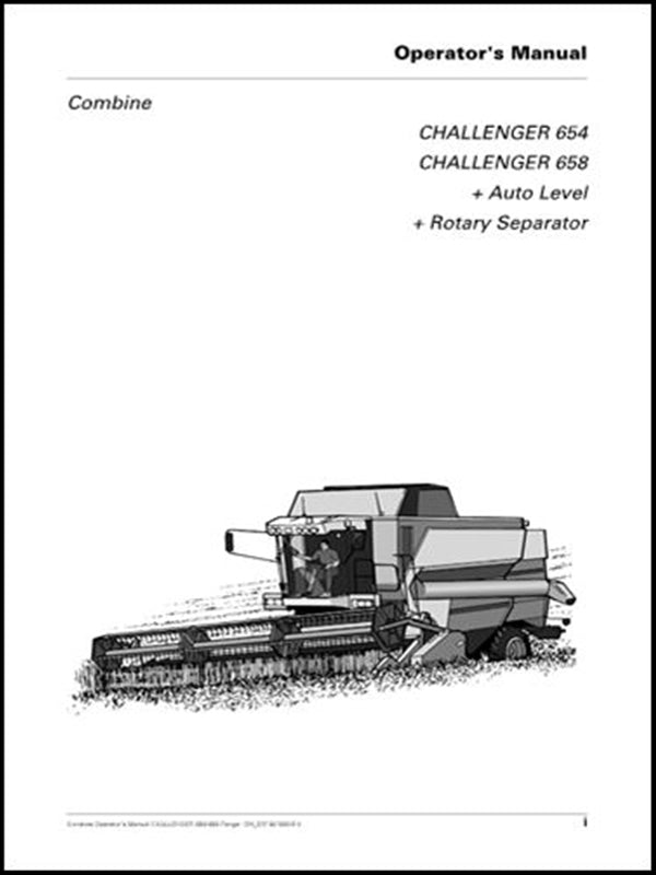 Operator's Manual CHALLENGER - 654-658 - Colhetadeira