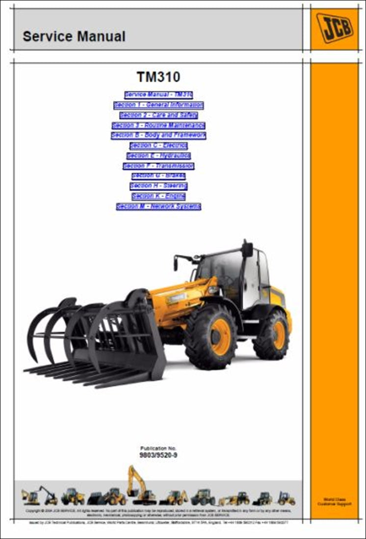 Rodas Carregador Manual de serviço da pá JCB TM310