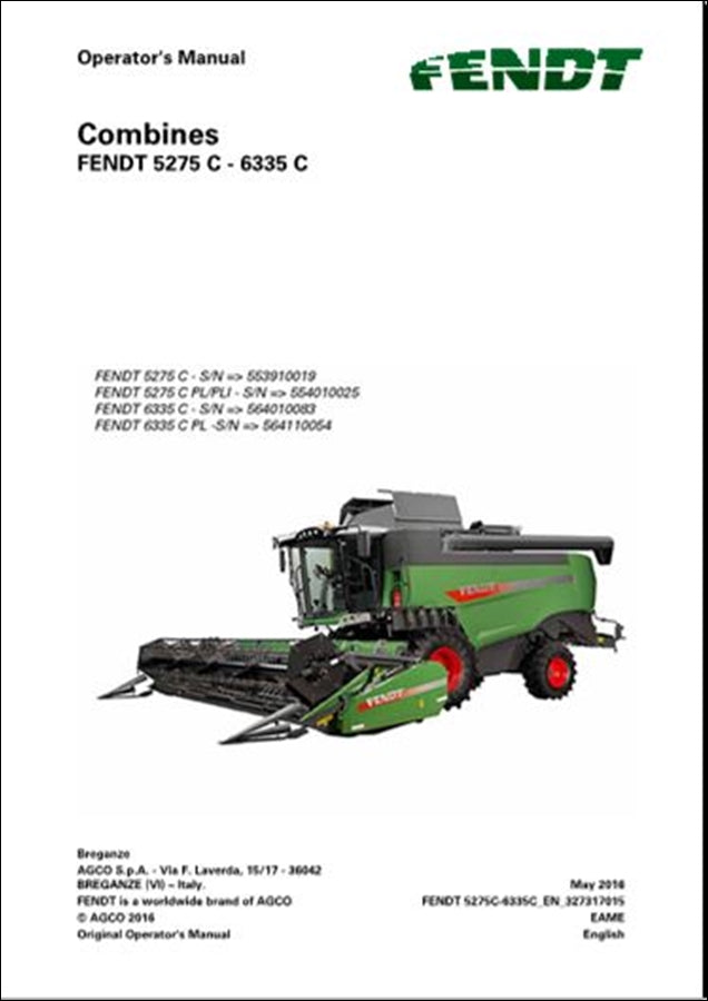 Manual de Instruções FENDT - 5275 C- 6335 C - Colheitadeiras - Colheitadeira