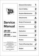 Rastreado Manual de serviço de escavadeira JCB JS130, JS160