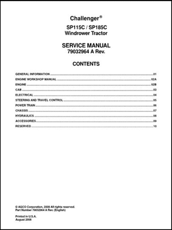 Service Manual CHALLENGER - SP115C \ SP185C - Colhetadeira