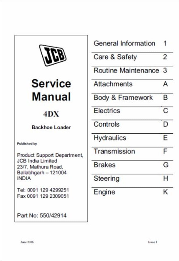 Manual de serviço da carregadeira Retroescavadeira JCB 4DX