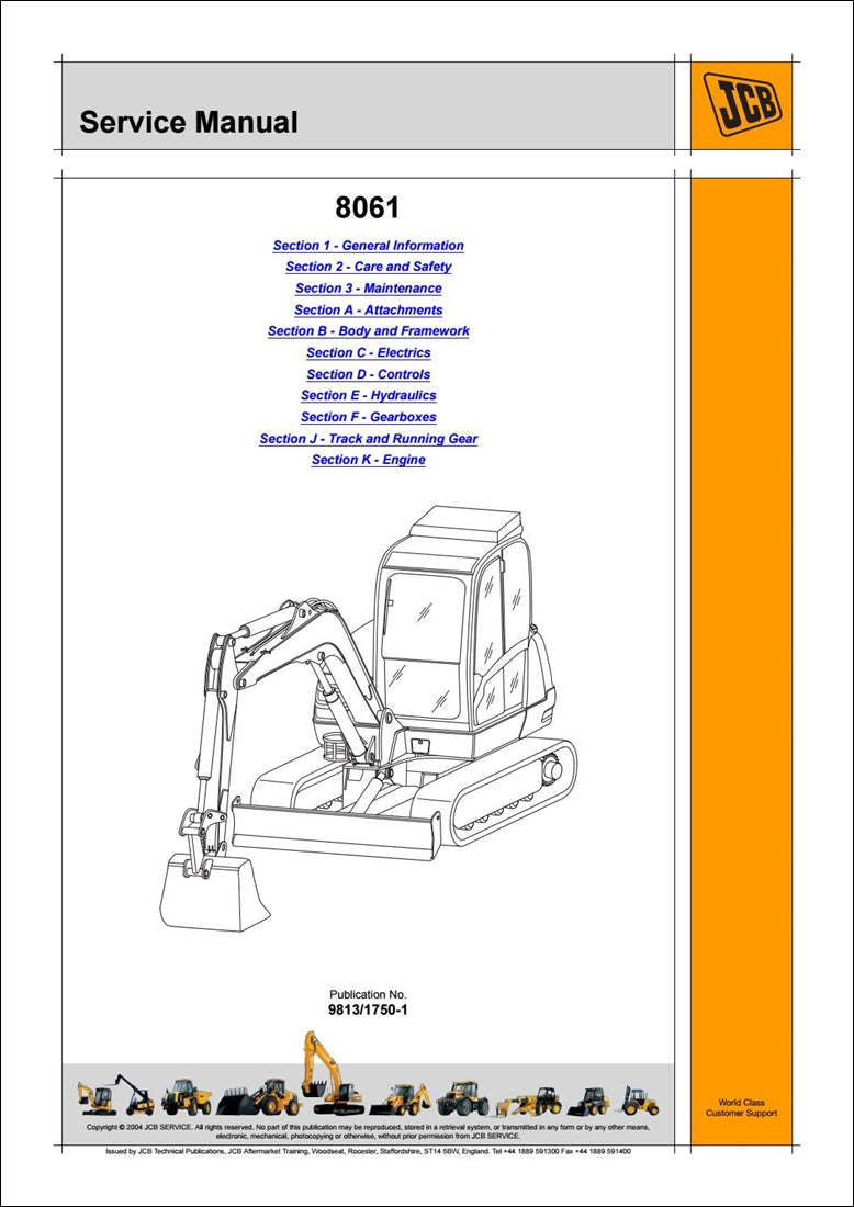 Manual de serviço da miniescavadeira JCB 8061