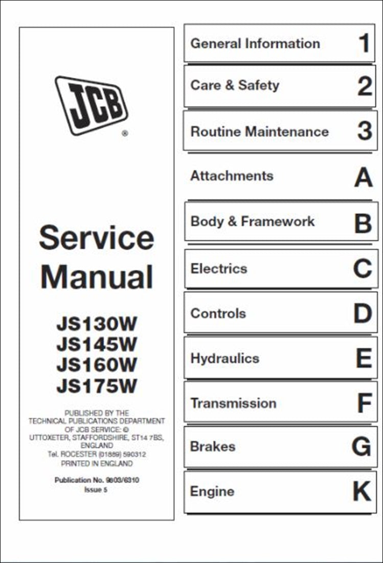 Manual de serviço da escavadeira JCB JS130W, JS145W, JS160W, JS175W