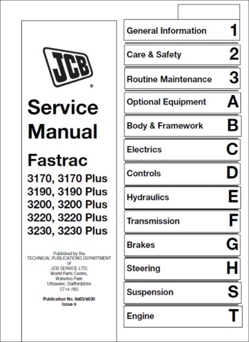 Manual de serviço JCB 3170, 3190, 3200, 3220, 3230 Fastrac