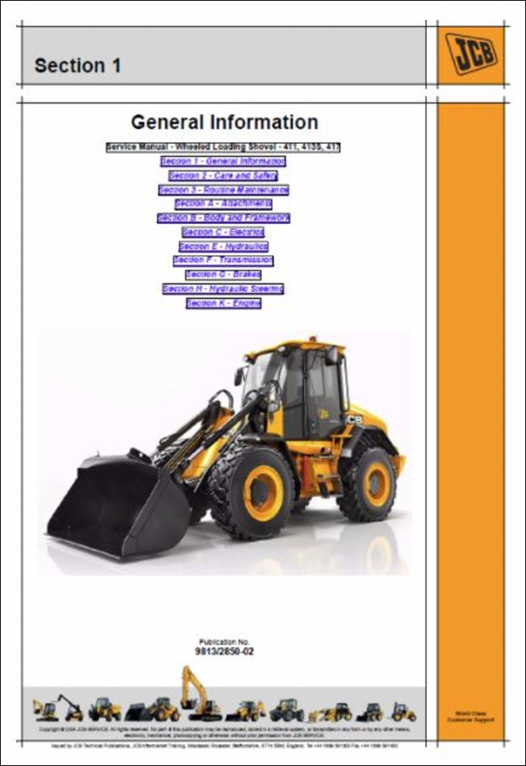 Manual de serviço da pá carregadora JCB 411, 413S, 417