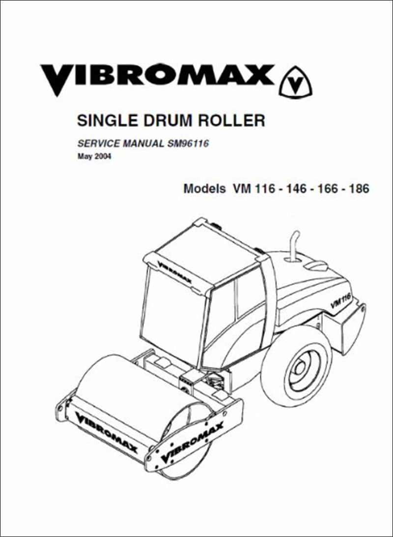 Cilindro Único Manual de serviço do rolo JCB Vibromax VM 116, 146, 166, 186