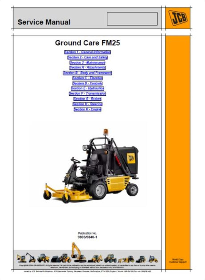 Manual de serviço do cortador de grama JCB FM25