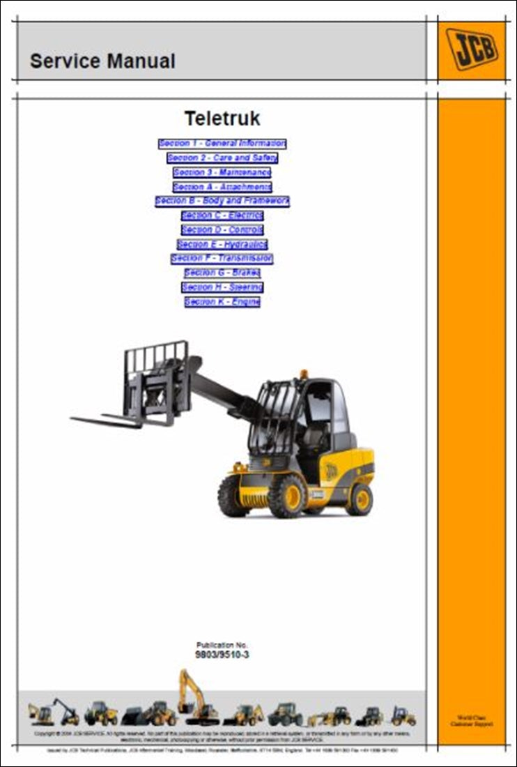 Manual de serviço Teletruk Elevador JCB 25G, 30G, 25D, 30D, 35D TLT