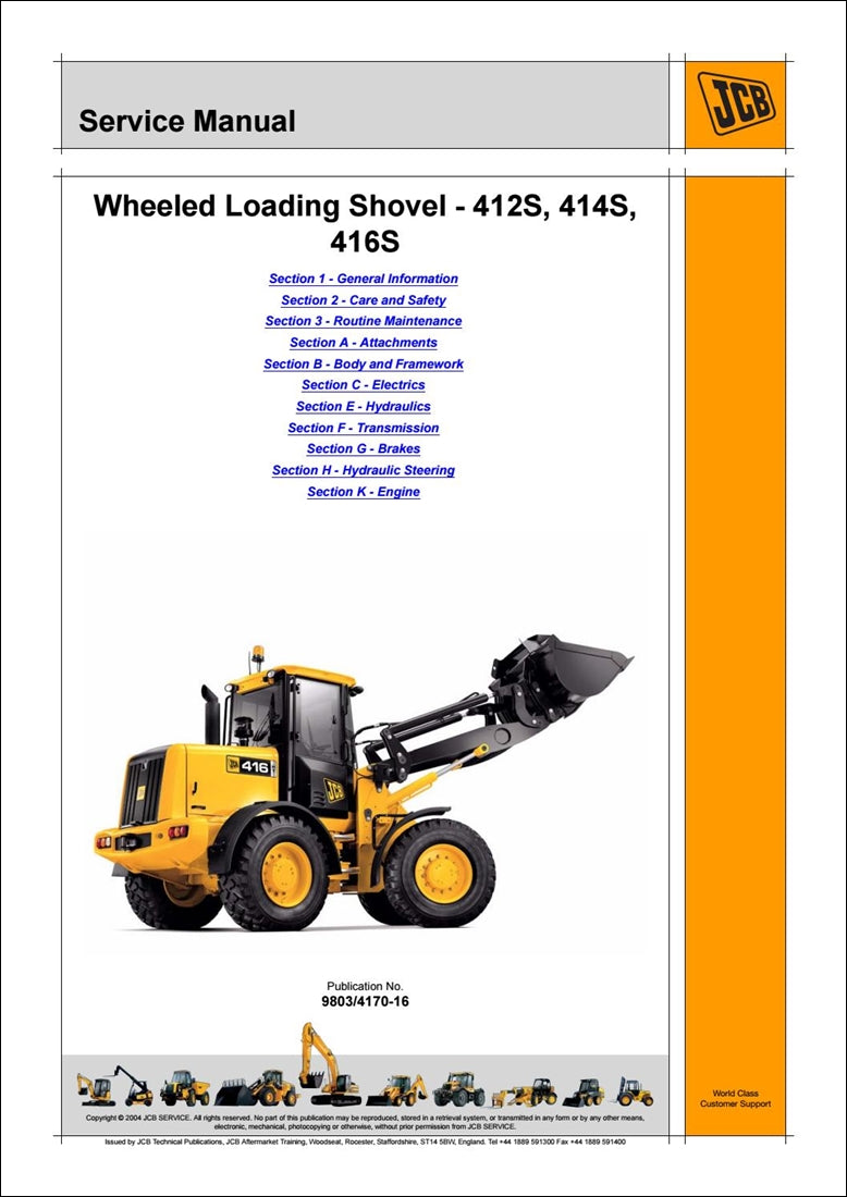 Manual de serviço da pá carregadora JCB 412S, 414S, 416S