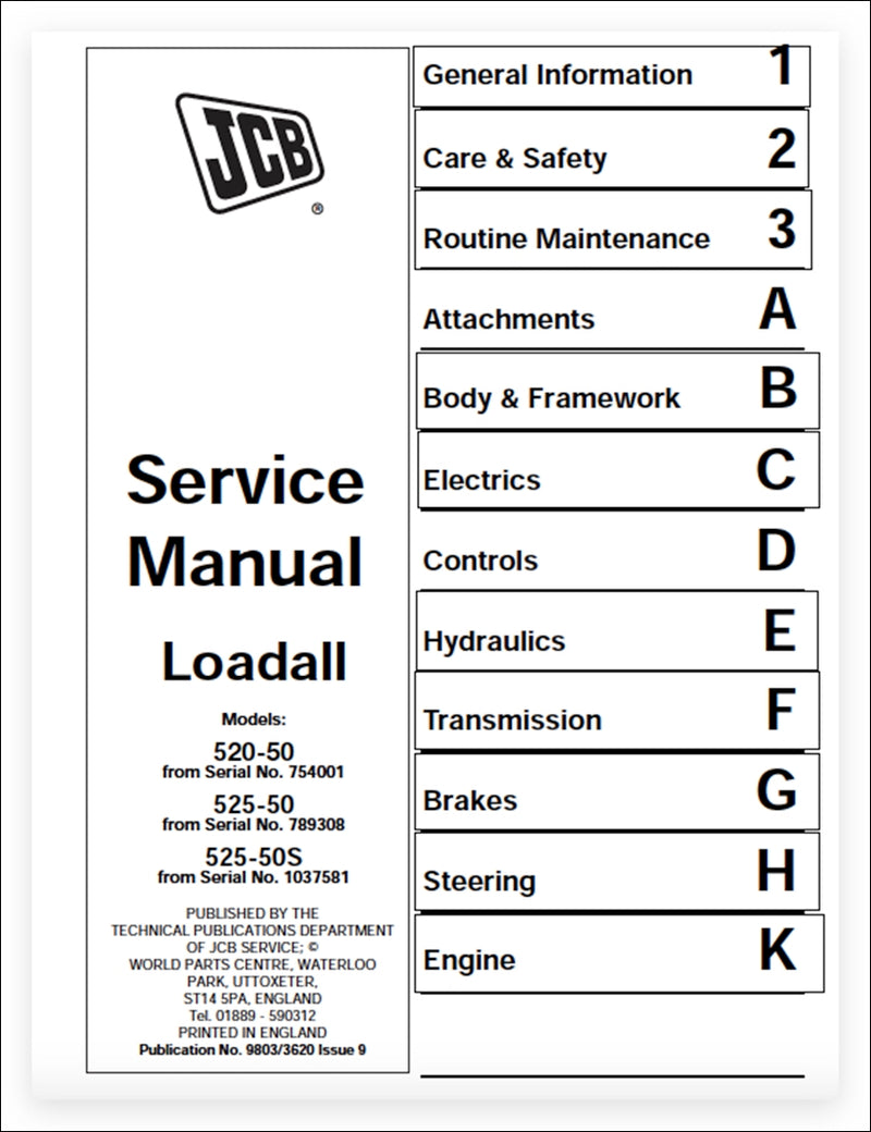 Manual de Serviço JCB 520-50, 525-50 Ano 1996 – 2012 Loadall