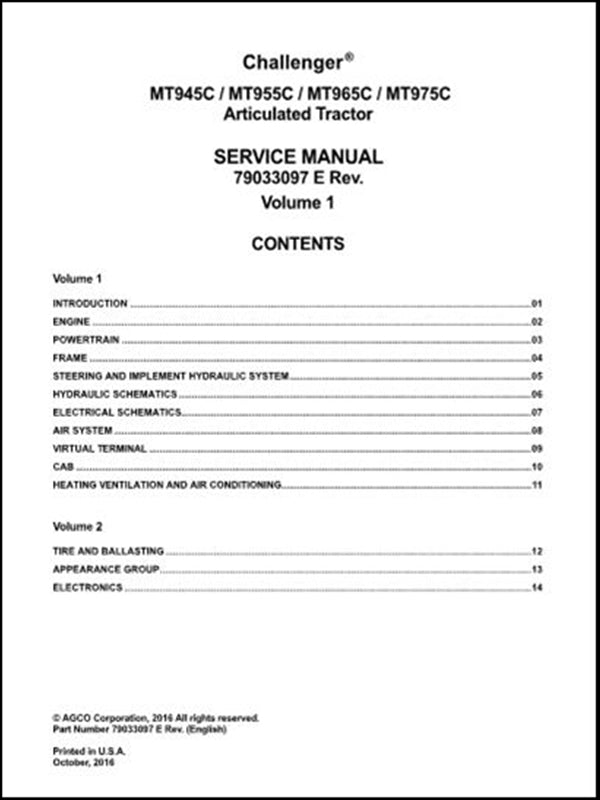 Manual de serviço CHALLENGER - MT945C,MT955C,MT965C,MT975C - Tratores