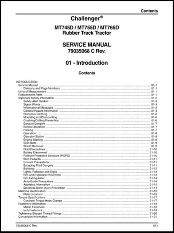 Service Manual CHALLENGER - MT745D,MT755D,MT765D - Tratores