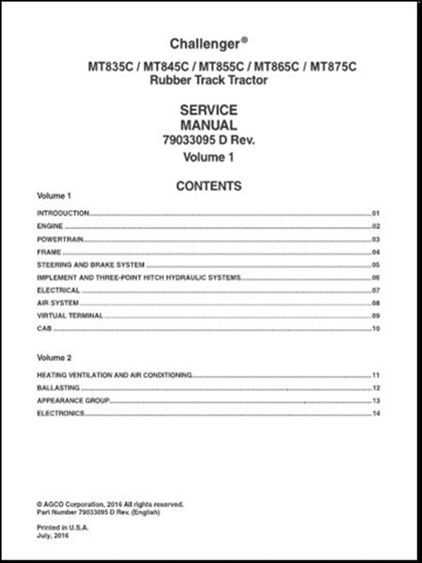 Service Manual CHALLENGER - MT835C,MT845C,MT855C,MT865C - Tratores