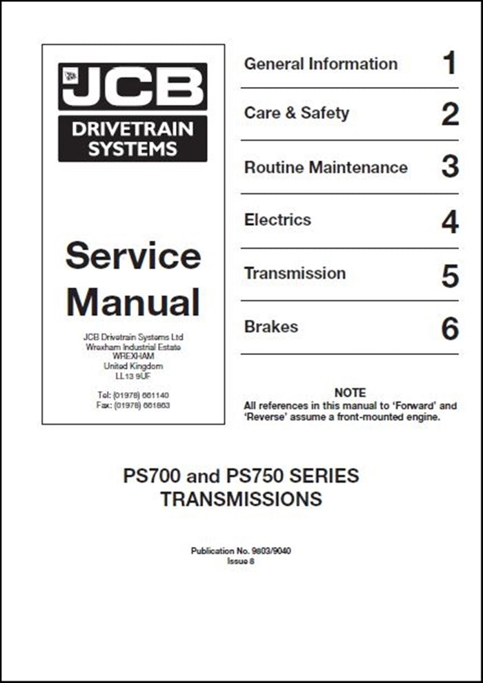 Manual De Serviço JCB - PS700 \PS750 TRANSMISSÕES DE SÉRIE