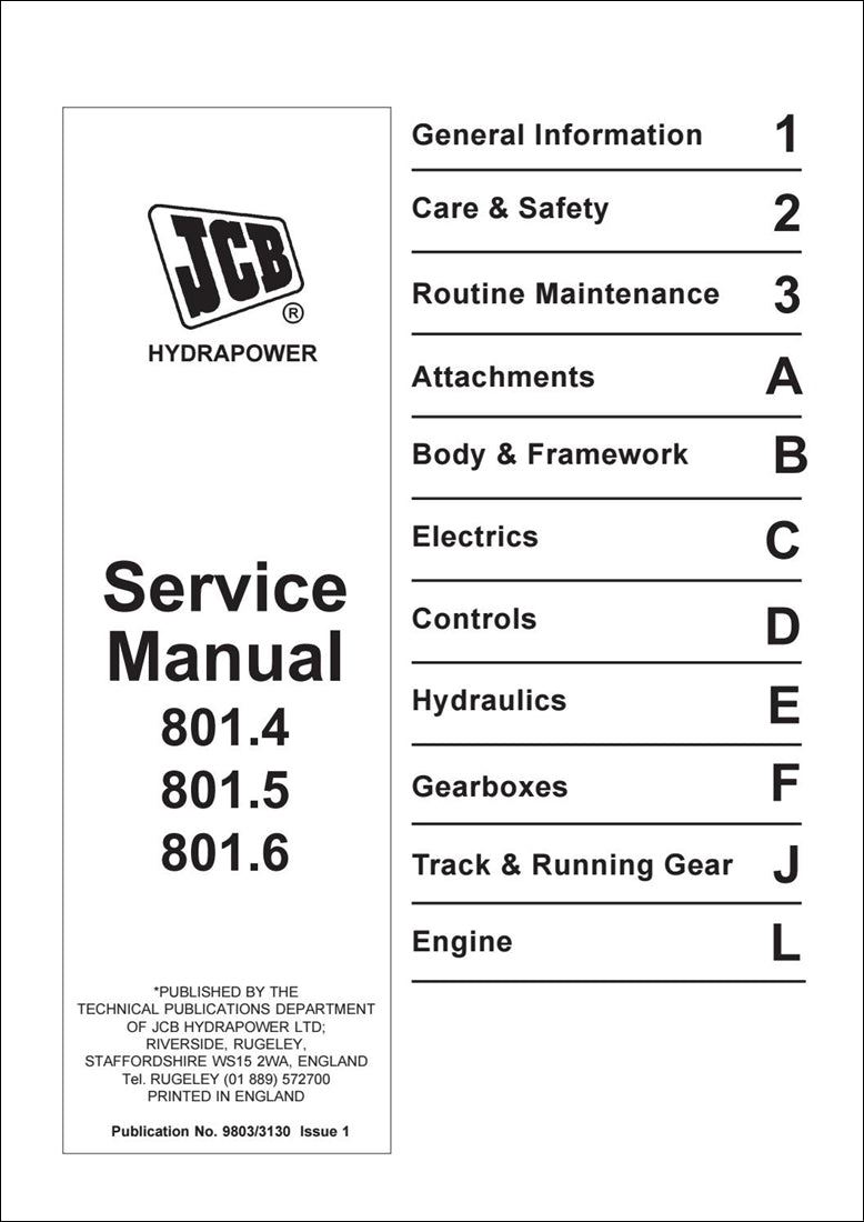 serviço da miniescavadeira JCB 801.4 , 801.5, 801.6