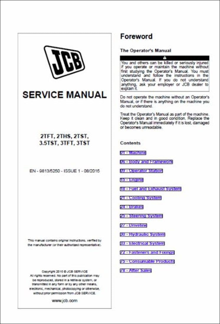 Manual de serviço Site Dumper Thwaites JCB 2TFT, 2THS, 2TST, 3.5TST, 3TFT, 3TST