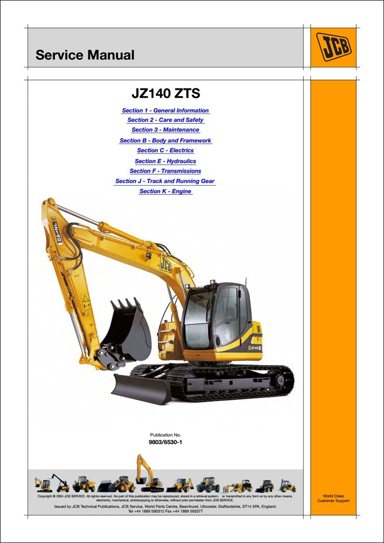 Rastreado Manual de serviço de escavadeira JCB JZ140