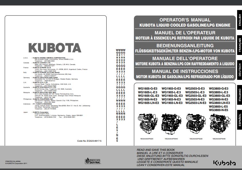 Manual Do Operador HYUNDAI - KUBOTA WG3800 - Motor a Gasolina