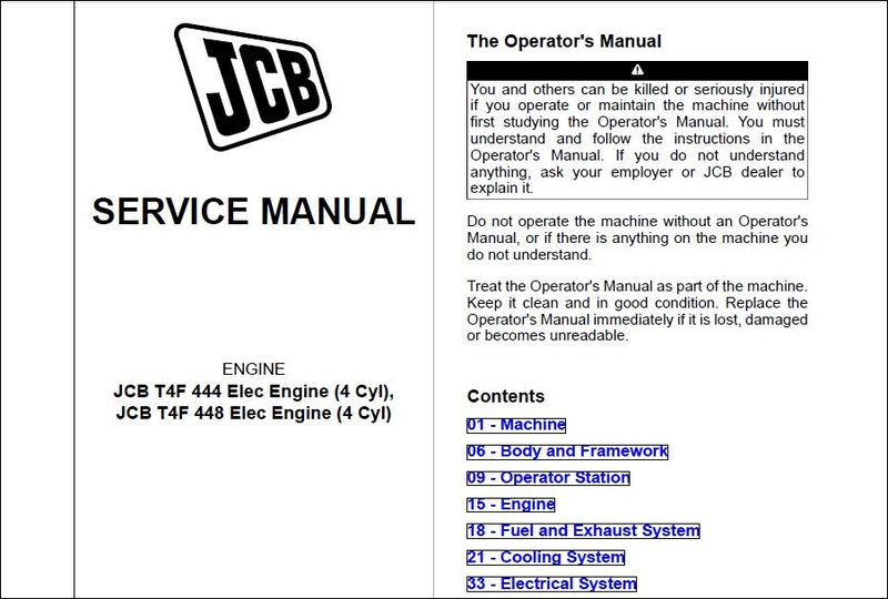 Manual De Serviço JCB - T4F 444 Elec Motor (4 Cyl) - Motor