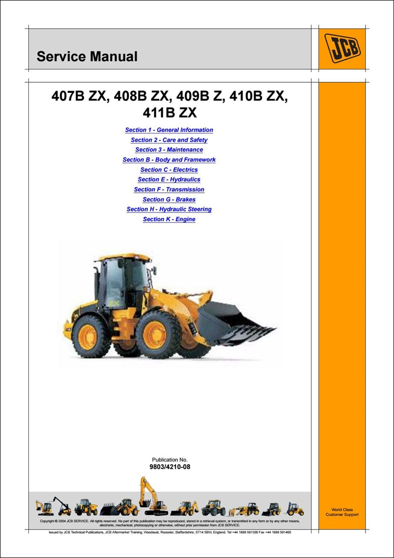 Manual de serviço da carregadeira JCB 407BZX, 408BZX, 409BZX, 410BZX