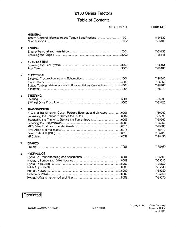 MANUAL DE SERVIÇO CASE - 2100 SERIES - TRATOR - INGLES