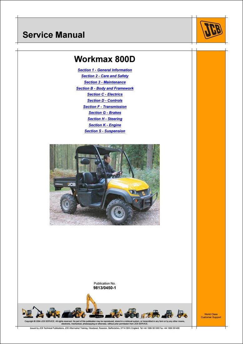 Utilitário Manual de serviço do veículo JCB 800D Workmax